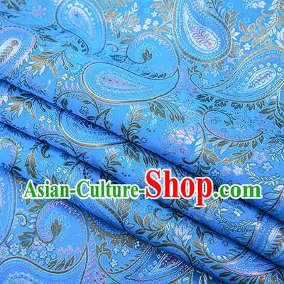 Traditional Chinese Tang Suit Blue Brocade Fabric Classical Loquat Flowers Pattern Design Material Satin Drapery