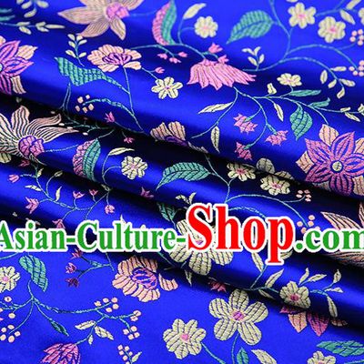 Traditional Chinese Royalblue Satin Tang Suit Brocade Fabric Classical Flowers Pattern Design Silk Material Drapery