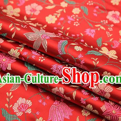 Traditional Chinese Red Satin Tang Suit Brocade Fabric Classical Flowers Pattern Design Silk Material Drapery