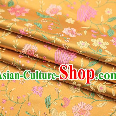 Traditional Chinese Golden Satin Tang Suit Brocade Fabric Classical Flowers Pattern Design Silk Material Drapery