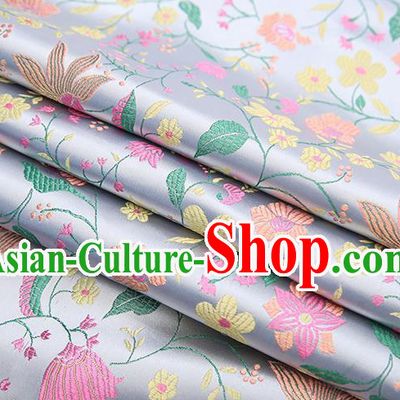 Traditional Chinese White Satin Tang Suit Brocade Fabric Classical Flowers Pattern Design Silk Material Drapery