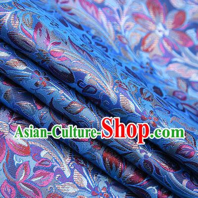 Traditional Chinese Tang Suit Blue Brocade Fabric Classical Petunia Pattern Design Satin Material Drapery