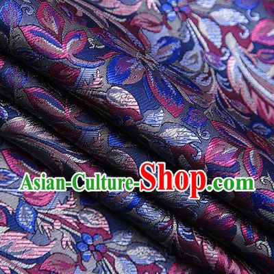 Traditional Chinese Tang Suit Navy Brocade Fabric Classical Petunia Pattern Design Satin Material Drapery