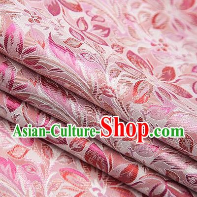 Traditional Chinese Tang Suit Pink Brocade Fabric Classical Petunia Pattern Design Satin Material Drapery