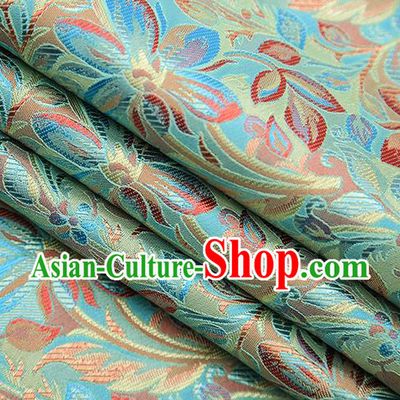 Traditional Chinese Tang Suit Light Green Brocade Fabric Classical Petunia Pattern Design Satin Material Drapery