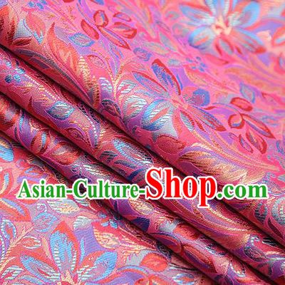 Traditional Chinese Tang Suit Peach Pink Brocade Fabric Classical Petunia Pattern Design Satin Material Drapery