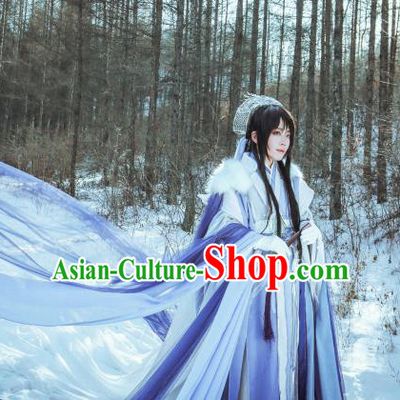 Asian Chinese Cosplay Swordsman Costumes Ancient Prince Clothing and Headpiece Complete Set