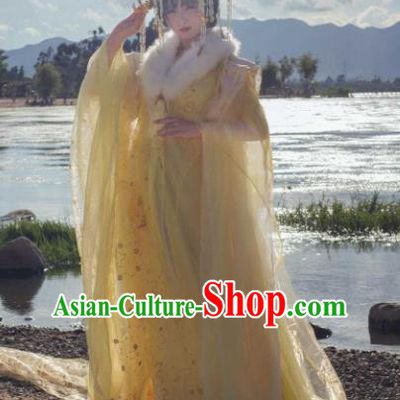 Traditional Chinese Cosplay Palace Princess Hanfu Dress Ancient Peri Embroidered Costumes and Headpiece Complete Set