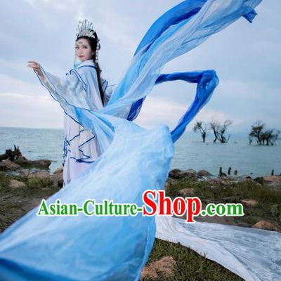 Traditional Chinese Cosplay Peri Goddess Clothing Ancient Swordswoman Embroidered Costumes and Headpiece Complete Set