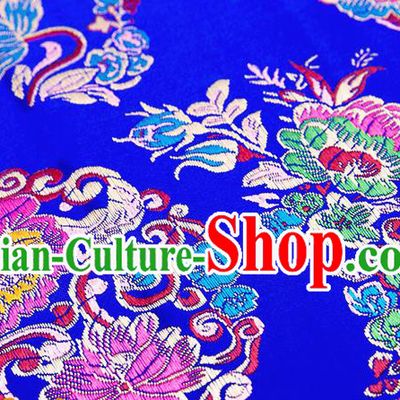 Chinese Traditional Royalblue Nanjing Brocade Satin Fabric Tang Suit Material Classical Peony Pattern Design Drapery