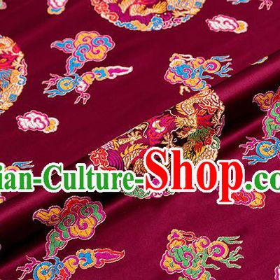 Chinese Traditional Wine Red Nanjing Brocade Satin Fabric Tang Suit Material Classical Peony Pattern Design Drapery