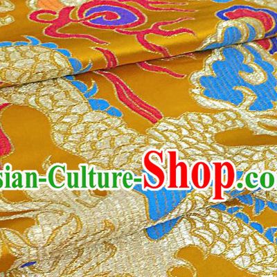 Chinese Traditional Golden Nanjing Brocade Satin Fabric Tang Suit Material Classical Peony Pattern Design Drapery