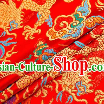 Chinese Traditional Red Nanjing Brocade Satin Fabric Tang Suit Material Classical Peony Pattern Design Drapery