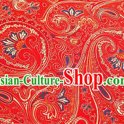 Chinese Traditional Satin Classical Golden Loquat Flower Pattern Design Red Brocade Fabric Tang Suit Material Drapery