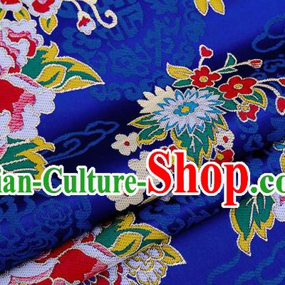 Chinese Traditional Royalblue Nanjing Brocade Satin Fabric Tang Suit Material Classical Longevity Peony Pattern Design Drapery