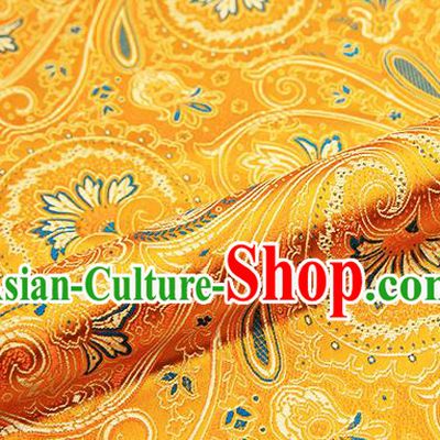 Chinese Traditional Satin Classical Loquat Flower Pattern Design Golden Brocade Fabric Tang Suit Material Drapery
