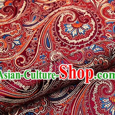 Chinese Traditional Satin Classical Loquat Flower Pattern Design Wine Red Brocade Fabric Tang Suit Material Drapery