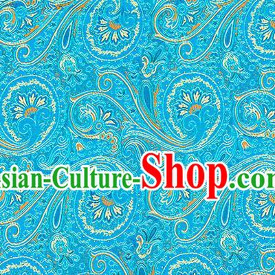 Chinese Traditional Satin Classical Loquat Flower Pattern Design Blue Brocade Fabric Tang Suit Material Drapery