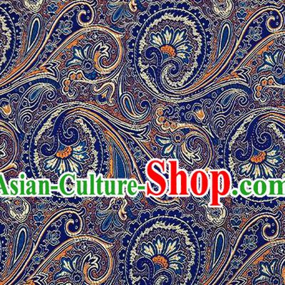 Chinese Traditional Satin Classical Loquat Flower Pattern Design Navy Brocade Fabric Tang Suit Material Drapery