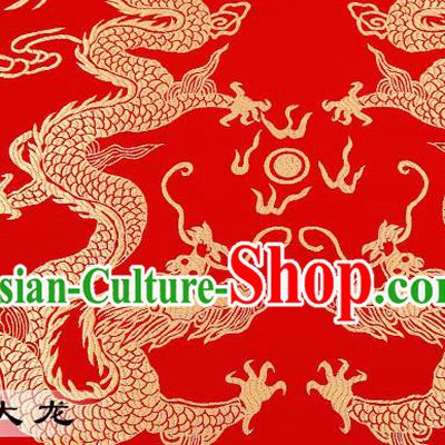 Chinese Traditional Satin Classical Dragons Pattern Design Red Brocade Fabric Tang Suit Material Drapery
