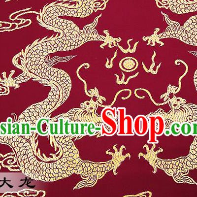 Chinese Traditional Satin Classical Dragons Pattern Design Wine Red Brocade Fabric Tang Suit Material Drapery