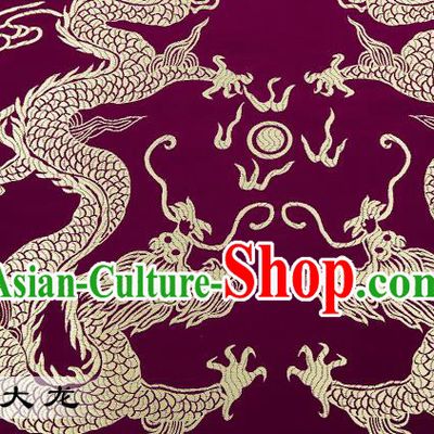 Chinese Traditional Satin Classical Dragons Pattern Design Purple Brocade Fabric Tang Suit Material Drapery