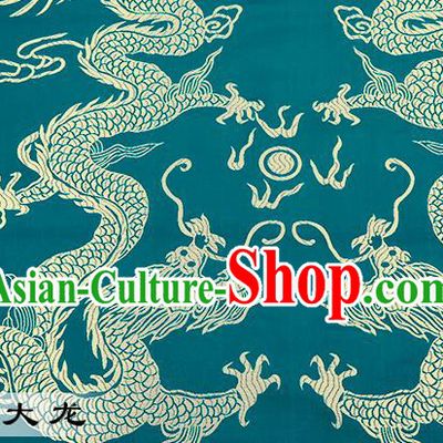 Chinese Traditional Satin Classical Dragons Pattern Design Green Brocade Fabric Tang Suit Material Drapery