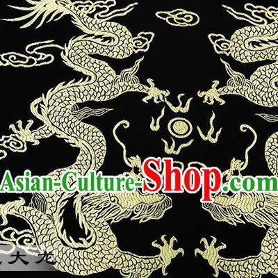 Chinese Traditional Satin Classical Dragons Pattern Design Black Brocade Fabric Tang Suit Material Drapery
