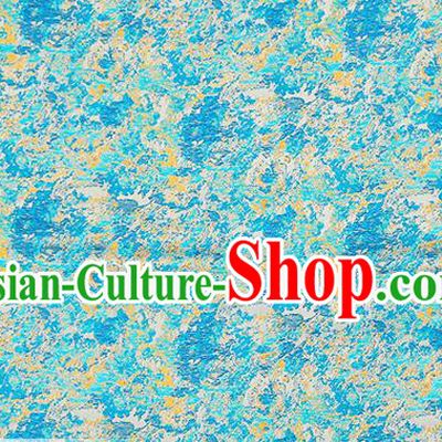 Chinese Traditional Satin Classical Pattern Design Blue Brocade Fabric Qipao Dress Material Drapery
