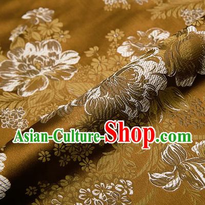 Chinese Traditional Golden Satin Classical Peony Pattern Design Brocade Fabric Tang Suit Material Drapery