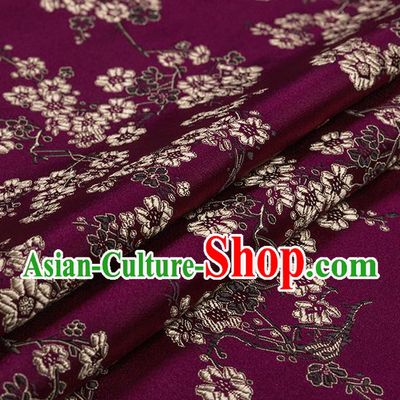 Chinese Traditional Purple Satin Classical Plum Blossom Pattern Design Brocade Fabric Tang Suit Material Drapery