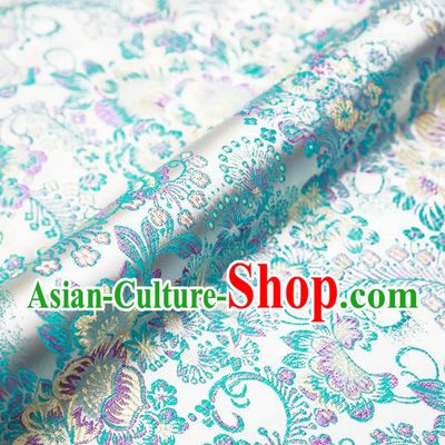 Chinese Traditional White Satin Classical Peony Pattern Design Brocade Fabric Tang Suit Material Drapery