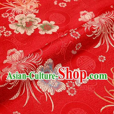 Chinese Traditional Red Satin Classical Chrysanthemum Peony Pattern Design Brocade Fabric Tang Suit Material Drapery