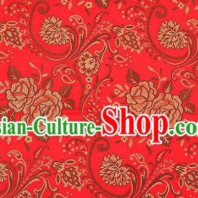 Chinese Traditional Red Satin Classical Peony Pattern Design Brocade Fabric Tang Suit Material Drapery