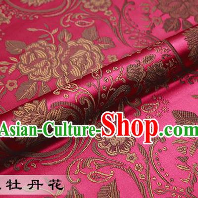Chinese Traditional Rosy Satin Classical Peony Pattern Design Brocade Fabric Tang Suit Material Drapery