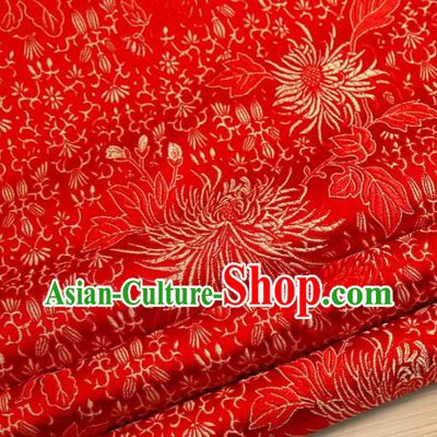 Chinese Traditional Red Brocade Satin Fabric Tang Suit Material Classical Chrysanthemum Pattern Design Drapery