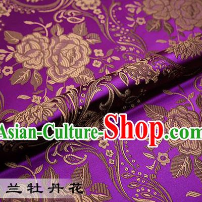 Chinese Traditional Purple Satin Classical Peony Pattern Design Brocade Fabric Tang Suit Material Drapery
