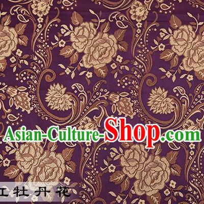 Chinese Traditional Dark Purple Satin Classical Peony Pattern Design Brocade Fabric Tang Suit Material Drapery