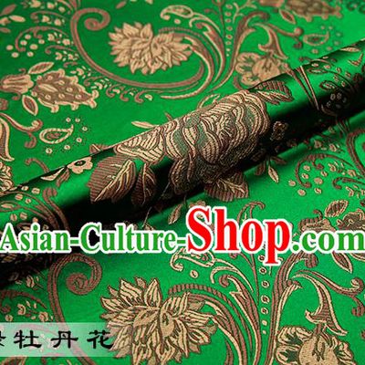 Chinese Traditional Green Satin Classical Peony Pattern Design Brocade Fabric Tang Suit Material Drapery