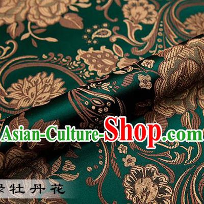 Chinese Traditional Atrovirens Satin Classical Peony Pattern Design Brocade Fabric Tang Suit Material Drapery