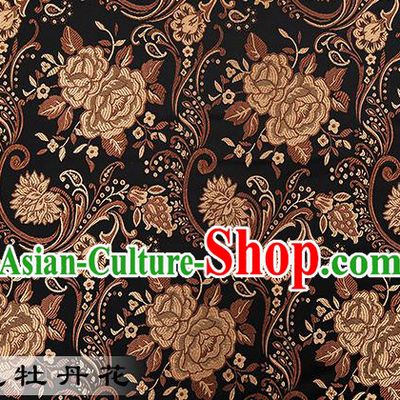 Chinese Traditional Black Satin Classical Peony Pattern Design Brocade Fabric Tang Suit Material Drapery