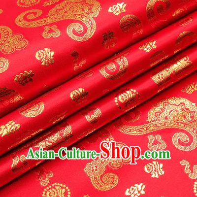 Chinese Traditional Satin Classical Fu Character Pattern Design Red Brocade Fabric Tang Suit Material Drapery