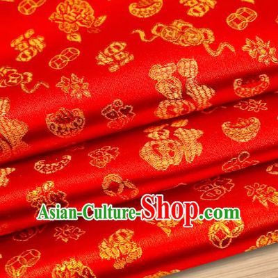 Chinese Traditional Satin Classical Pattern Design Red Brocade Fabric Tang Suit Material Drapery