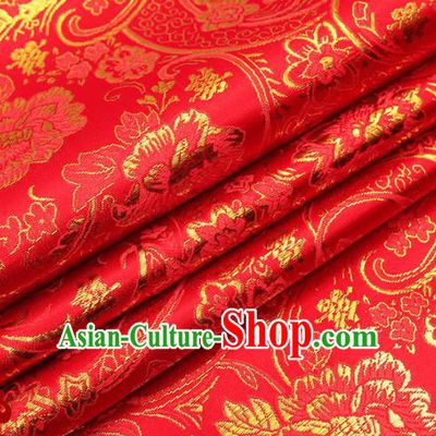 Chinese Traditional Satin Classical Golden Peony Pattern Design Red Brocade Fabric Tang Suit Material Drapery
