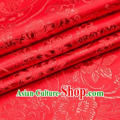 Chinese Traditional Satin Classical Peony Pattern Design Red Brocade Fabric Tang Suit Material Drapery