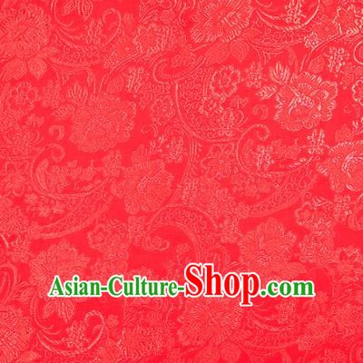 Chinese Traditional Satin Classical Loquat Flower Pattern Design Red Brocade Fabric Tang Suit Material Drapery