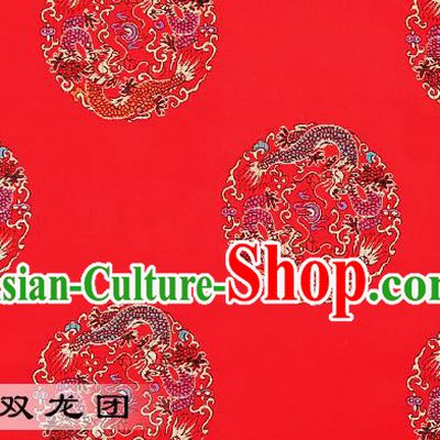 Chinese Traditional Red Satin Classical Dragons Pattern Design Brocade Fabric Tang Suit Material Drapery