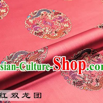 Chinese Traditional Pink Satin Classical Dragons Pattern Design Brocade Fabric Tang Suit Material Drapery