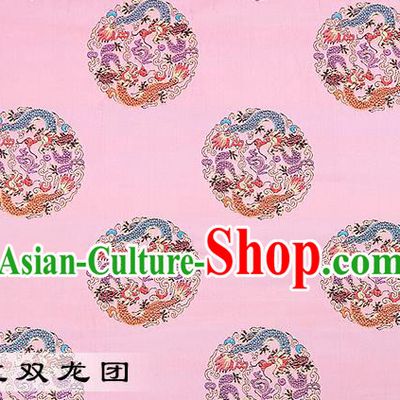 Chinese Traditional Pink Satin Classical Dragons Pattern Design Brocade Fabric Tang Suit Material Drapery