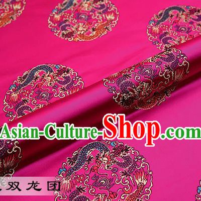 Chinese Traditional Rosy Satin Classical Dragons Pattern Design Brocade Fabric Tang Suit Material Drapery